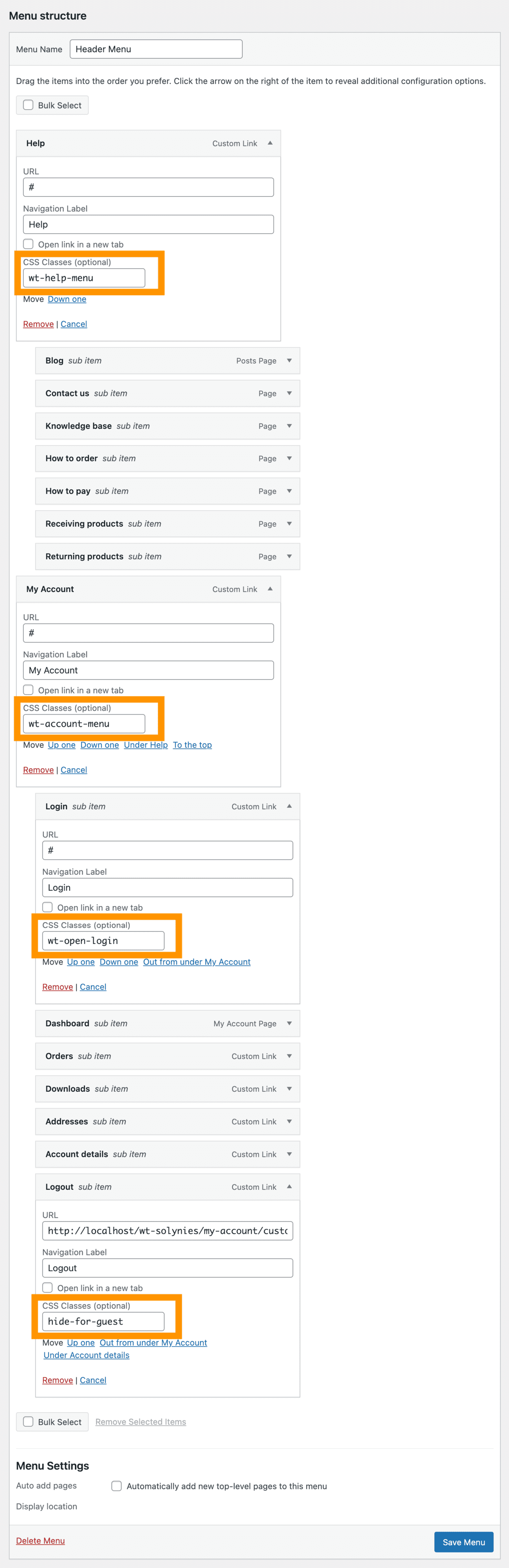 global header help account menu