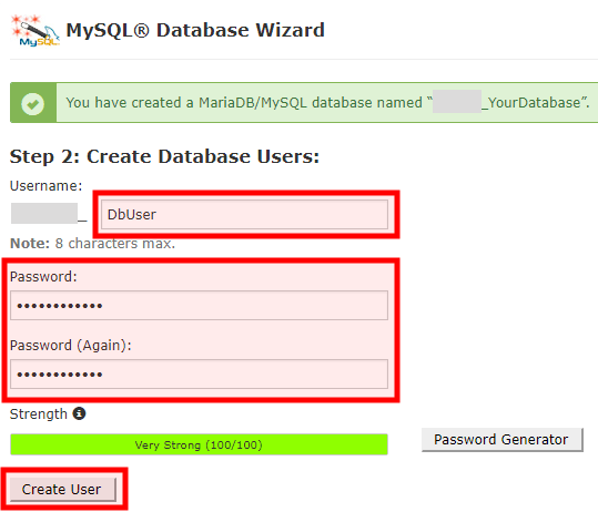 Add Database Username and Password
