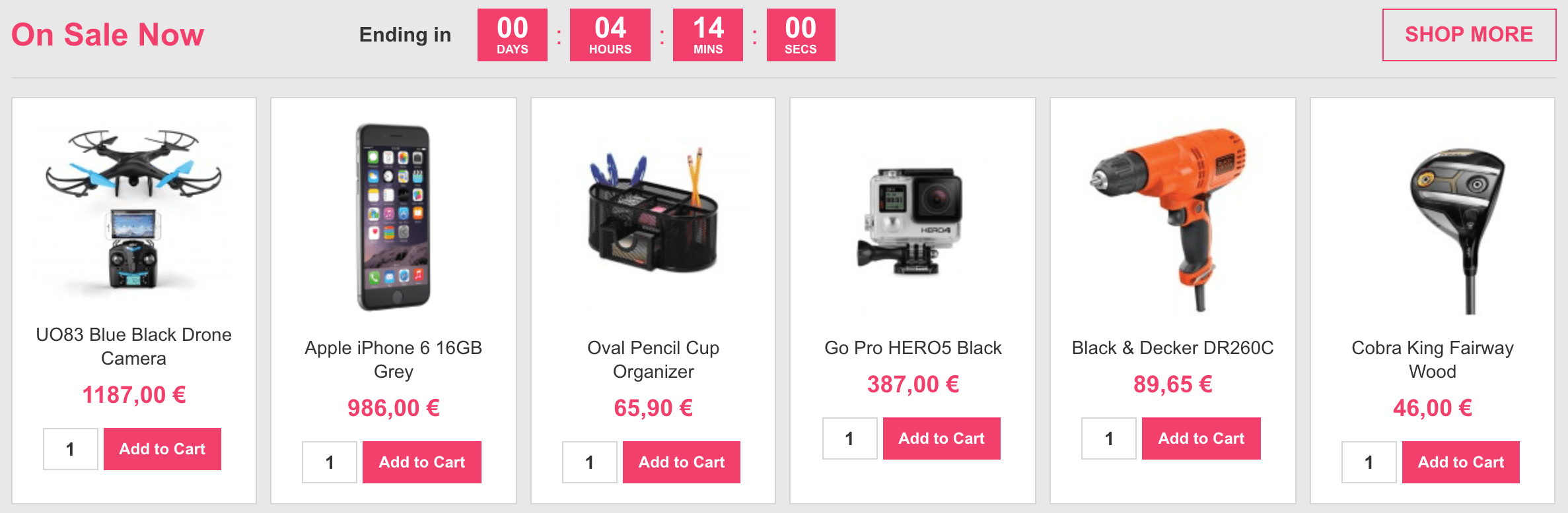 Home Page (Products with countdown)