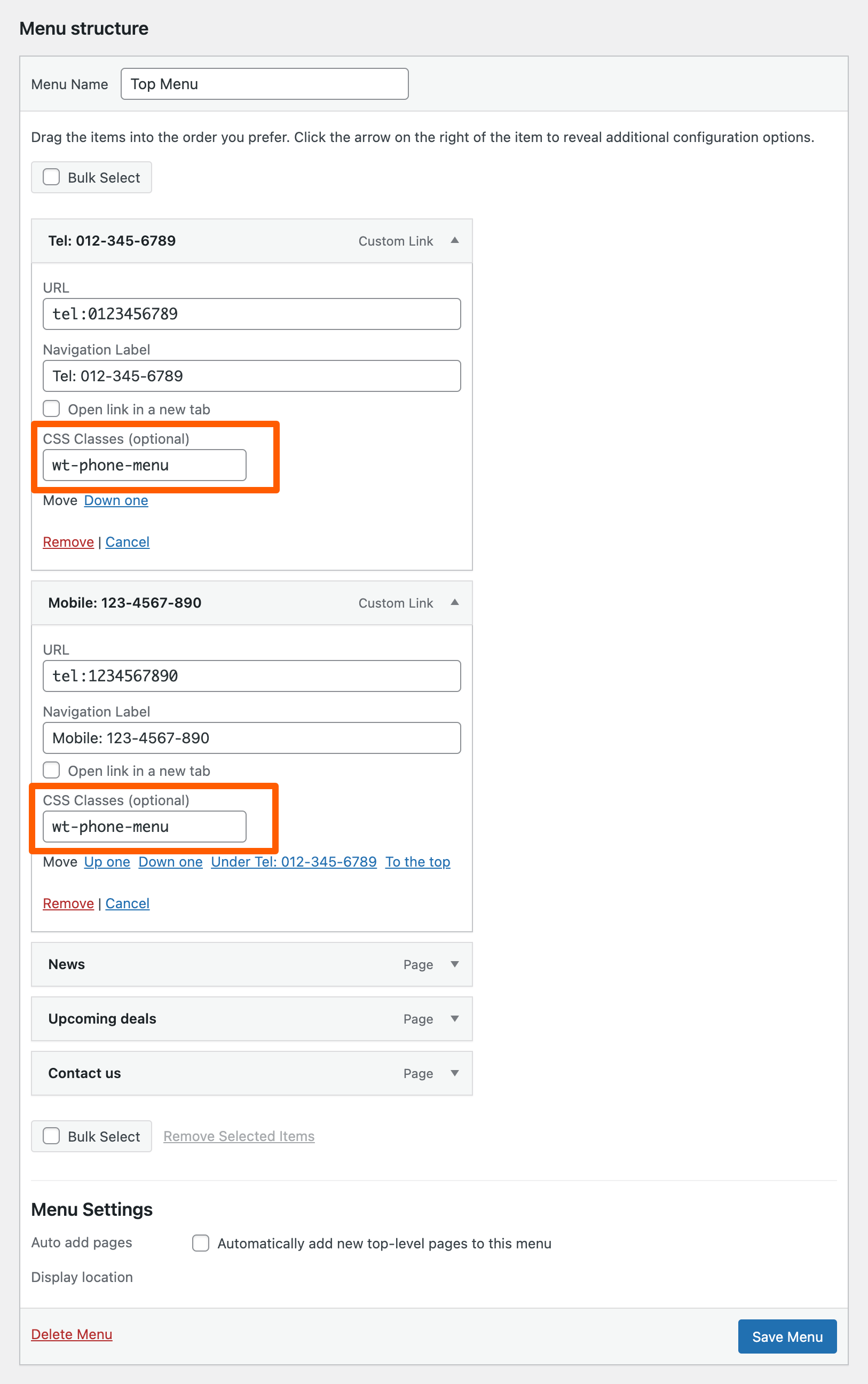 gekylee demo top menu structure