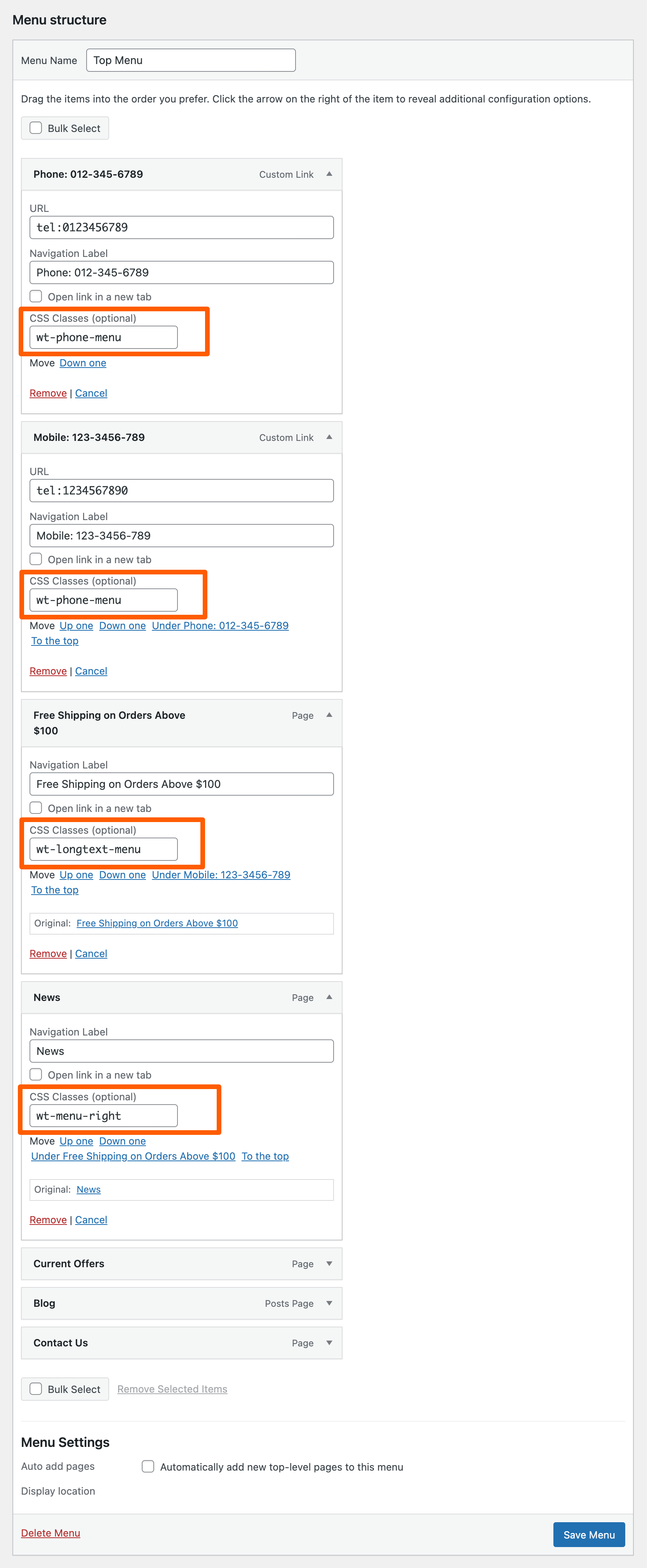 soltoop demo top menu structure